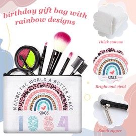 Radsocken 60th Birthday Gifts for Women Makeup Bag Gifts Rainbow Make Up Bag White Small Travel Gifts Retirement Leaving Gifts Inspirational Keyring Thank You Gifts for Women Teacher