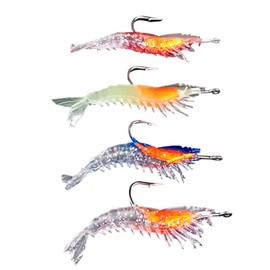 Artificial Soft Shrimp Baits Fishing Lures with Hooks Artificial Shrimp Baits Mixed Colors Fishing Gear for Saltwater Freshwater 4PCS Sporting