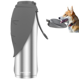 URPOWER- Botella de agua grande para perros de 800 ml (27 oz), botella de agua de viaje de acero inoxidable con doble pared aislante, dispensador de agua portátil a prueba de fugas, bebedero para masc