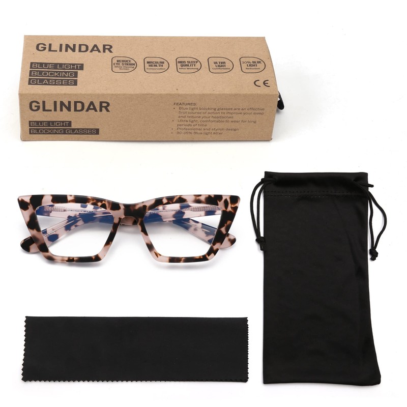 GLINDAR Cat Eye Blue Light Locking Glasses Vintage Narrow Square