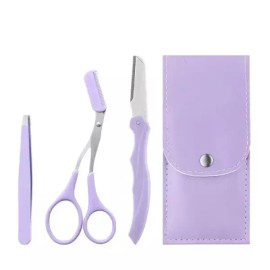 Sangpum Sangse Seolmyeong Chamjo 3종 눈썹 트리머 면도기 키트 가위 빗 얼굴 족집게 속눈썹 정리기 3-Piece Eyebrow Trimmer Razor Kit Scissors Comb Face Tweezers Eyelash Organizer [purple]