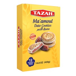 Tazah Maamoul Cookies Date Snack 100% Natural Date Filled Shortbread Date Cookies - 12 Count Individually Wrapped Mamoul