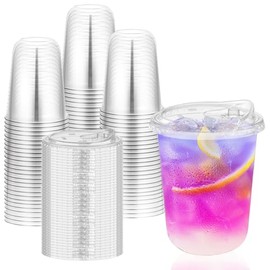 Clear Plastic Cups with Lids, 16 oz, 50 Pack Disposable Beverage Containers for Iced Coffee, Smoothie, Milkshake, Cold Drinks, Party Catering