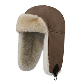Clakllie Winter Warm Aviator Hat Aviator Hat with Faux Leather Earmuffs Russian Hat with Ear Flaps Windproof Soft Faux Fur Hat Bomber Hats Trapper Hat Snow Caps, DPL9-Brown