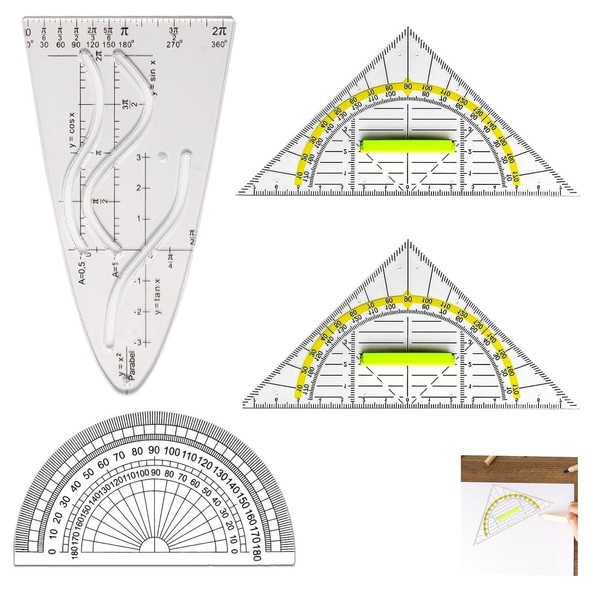 YBVZRP Parabolic Template Set Square, Set of 4 Parabolic Template Maths, Set Square with Handle, Flexible, Large Geometry Set for Circles Drawing, for Students, Technical Drawing