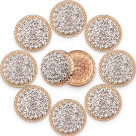 Suncalla 10 Pcs 25mm Round Metal Rhinestone Buttons for Clothing Luxury Crystal Diamond Embellishments Sew on Buttons for Coats Suit Shirt DIY Sewing Accessories Wedding Bouquet Decorations (Gold)