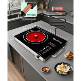 Portable Infrared Burner 3500 Electri Burner with 3 Hours Timer-Electric Hot Plate Touch Control Panel Adjustable Heating Power Glass Plate Electric Cooktop for Cooking (Black)