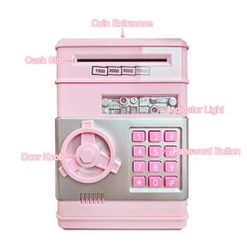 HUSAN Piggy Banks Money Banks for Kids, Electronic Password Code Money Banks ATM Banks Box Coin Bank for Children Boys and Girls (Light Pink)