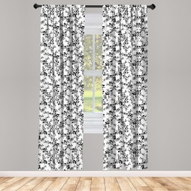ABAKUHAUS Floral Curtains 2 Panel Set, Baroque Blooms Vintage, Lightweight Window Treatment Living Room Bedroom Decor, 60" W x 96" L, Black and White
