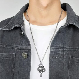 Liitata Snake Pendant Necklace Retro Snake Necklace Rock Gothic Punk Hip Hop Chain for Men