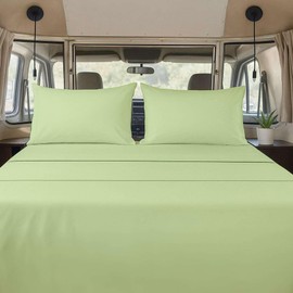 4 Piece Olympic Queen Sheet Set - Sage, Fits 66x80 Mattresses with 15 Inch Deep Pockets, Easy Care Microfiber Fabric, Ideal for Home, RV Bunks, Guest Beds & Travel Trailers