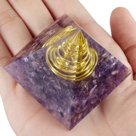 Nupuyai Amethyst Spiral Healing Crystal Pyramid for Protection, Spiritual Ornament Quartz Energy Point Figurine for Reiki Healing with Gift Box