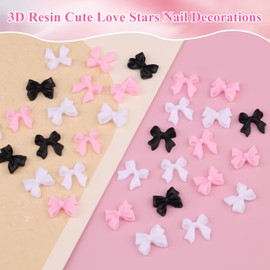 100Pcs Bows Nail Charms 3D Resin Black White Pink Bow Charms Cute Bowknot Gems Nail Art Supplies Jewels Decor for DIY Crafts Women Phone Cases Scrapbooks Envelope Cards Making