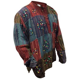 SHOPOHOLIC FASHION Stonewashed Stripe Shirt With Patchwork,Colorful,hippie (xxl)
