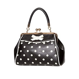 Banned Crazy Little Thing Vintage Bag 50s Rockabilly Polka Top Handle Handbag - Black & White