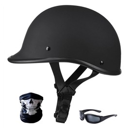 SanQing Half Cap Motocross Helmets Adult Half Shell Open Face Motorcycle Cycling Motocross Helmet Men Women DOT Approved with Goggles Facemask (Black, Large)