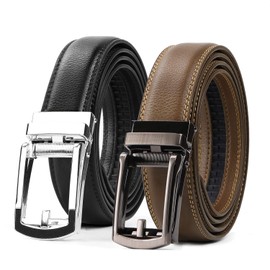 WERFORU Men's Ratchet Belts, 2 Pack Leather Belts for Men Dress and Casual with Automatic Buckle