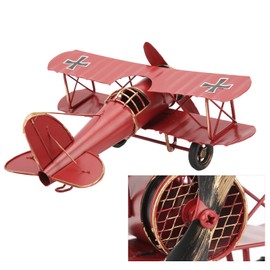 Hztyyier Retro Aeroplane Model Decoration Ornament Craft Double Decker Delicate Vintage Tri-Colour Craft Aeroplane (Red)