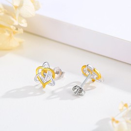 Gold Heart Earrings 925 Sterling Silver Celtic Love Heart Stud Earrings Two-Tone Earrings Heart Jewellery Birthday Christmas Gifts for Women Girls Sterling Silver No Gemstone Sterling, Sterling