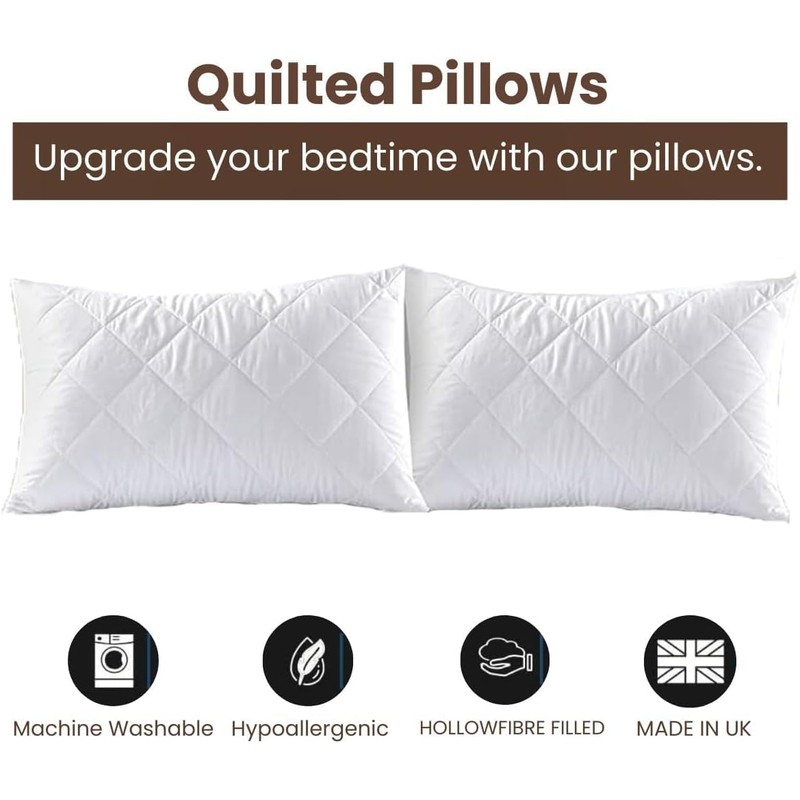 4 Pack Premium Hotel Pillows – Quilted Cover & Soft