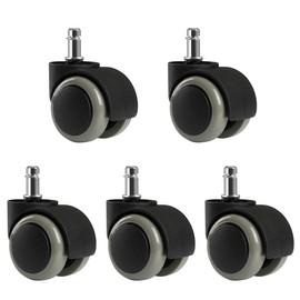 Lihao 5 x Hard Floor Swivel Chair Castors, 11 mm, 10 mm / 50 mm Wheel Set for Office Chair, Black / White
