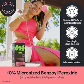Oxy Rapid Acne Spot Treatment for Face & Body, Maximum Strength 10% Benzoyl Peroxide Blemish Cream Medication for Blackheads, Prebiotic Pimple Cream f