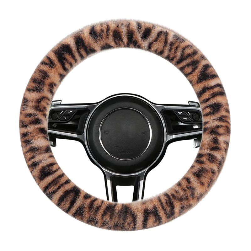 Forala Fluffy Cheetah Car Steering Wheel Cover Luxurious Faux Fur