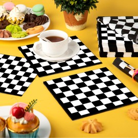 Black and White Checkered Flag Napkins, 160Pcs Checkered Party Napkins