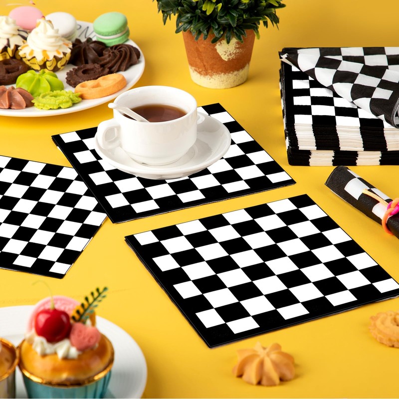 Black and White Checkered Flag Napkins, 160Pcs Checkered Party Napkins