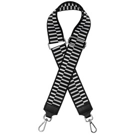 Caspar BSG03 Wide Leather/Textile Shoulder Strap with Silver Carabiner for Handbag, black