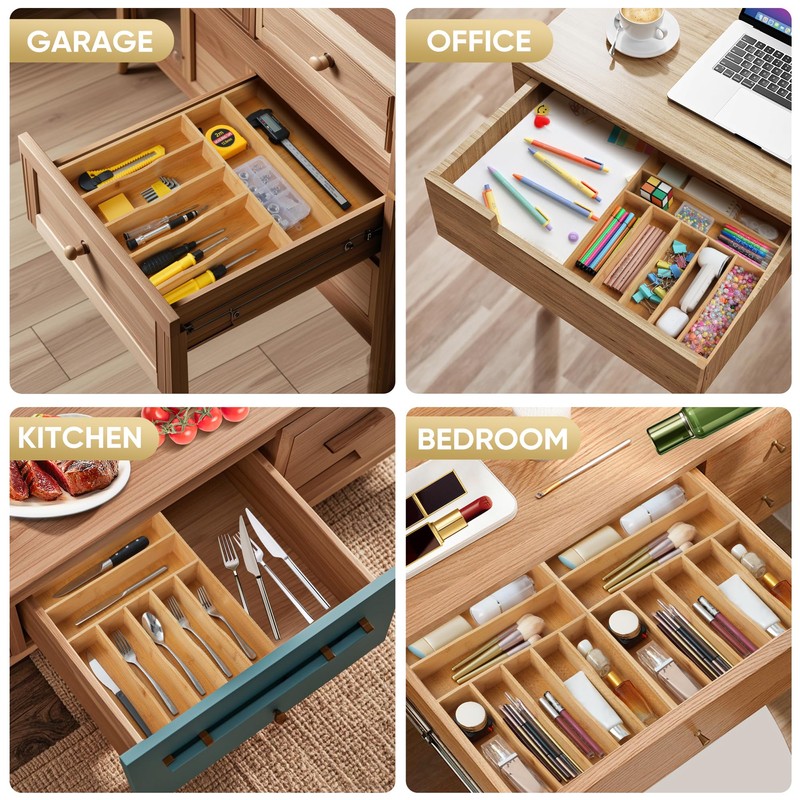 Silverware Organizer, 12.5 Inch Utensil Organizer Kitchen Drawer Organizer Bamboo