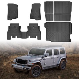 Cargo Mat Compatible with Jeep Wrangler JL Unlimited 4 Door 2018-2025 Floor Mat Cargo Liner for Wrangler JL Accessories TPE All Weather Protection Mat 6PCS Black（Fit 18-25 JL 4X4,Not for 4XE ）