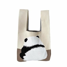 Women's Knit Wrist Bag, Fashionable and Minimalist Small Handbag, Portable Canvas Bag, Suitable for Shopping, Work (Panda)
