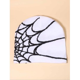 Creative Y2K Spider Web Beanie Hat for Men Back To School, Street Style Knit Cool Hat for Fall & Winter for Outdoors, Fashion Matching Hat Accessories for Both Men & Women - Color: White, Size: one-size
