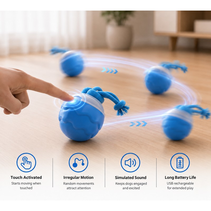 Smart Interactive Dog Toy Ball with Rope, USB Rechargeable Automatic