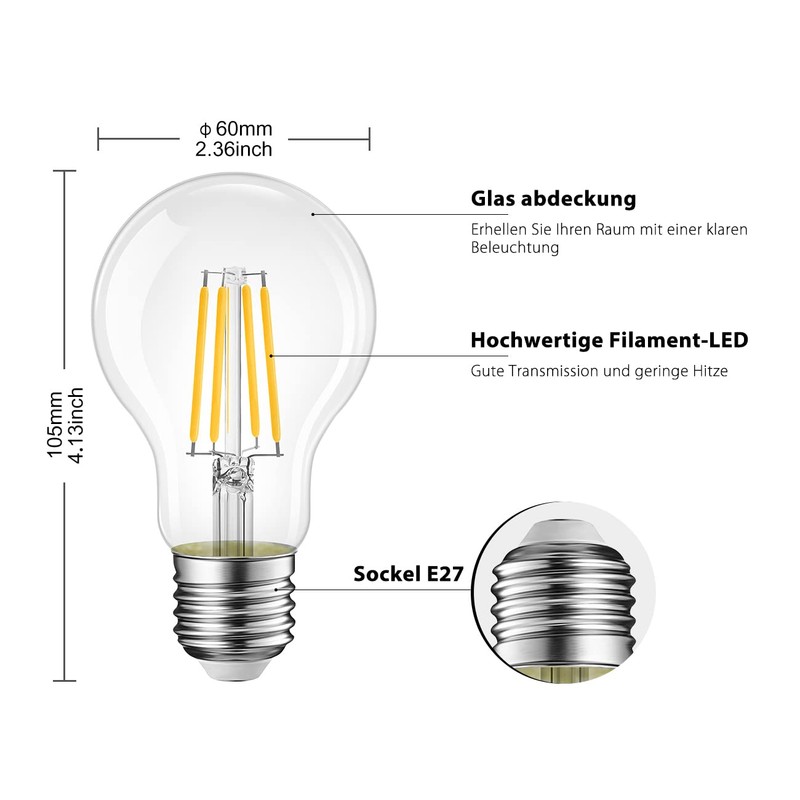 LVWIT LVWIT LED Lampe E27, 470 lm, warmwei? 2700K, ersetzt