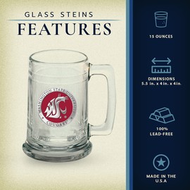 Heritage Pewter Washington State Beer Stein Glass | 15 Ounce German-Style Beer Glass | Intricately Crafted Metal Pewter Alma Mater Inlay