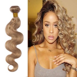 Benehair Human Hair Bundles 22 Inch Brazilian Body Wave Bundles 1 Bundle Dark Blonde Weave Bundles Human Hair Sew in Hair Extensions Real Human Hair Wavy Curly Bundles #27 100g