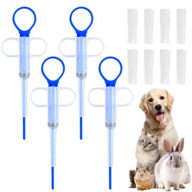 4 Pillenspender für Katzen und Hunde, wiederverwendbare Spritzen für Haustiere mit 8 austauschbaren weichen Spitzen, ideal für die sichere Verabreichung von Medikamenten und Lebensmitteln (blau)