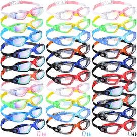 Yexiya 30 Pairs Swimming Goggles with Nasal Clip and Earplugs, Anti Fog, UV Protection No Leaking Summer Wide View Professional Swimming Goggles for Men Women Adults Teenagers (Color Matching)