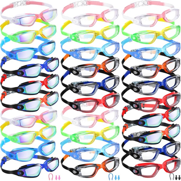 Yexiya 30 Pairs Swimming Goggles with Nasal Clip and Earplugs,