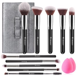 BEAKEY Makeup Brushes Set Premium Foundation Concealer Blush Bronzer Eye Shadow 10+2 PCS Brushes & Blender Sponges with Portable Makeup Bag