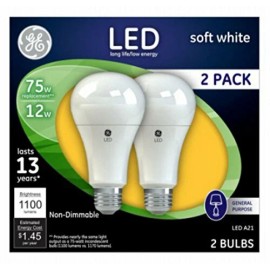 General Electric (12 pack) GE 65762 LED 75 watt Soft White A21 Shape LED Light Bulb 1100 lumens
