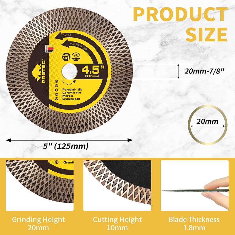 PRETEC Diamond Blades, 4-1/2" Tile Blade for Angle Grinder, 4.5"