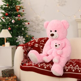 MorisMos Giant Teddy Bear Stuffed Animals, Soft Big Mommy and Baby Bear, Pink Stuffed Bear for Girls on Baby Shower Valentine Christmas Birthday, 39 Inch