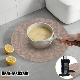 Homaxy Round Faux Leather Placemats and Coasters, Washable Dual-Side Table Mats, Wipeable Heat-Resistant Dining Place Mats for Outdoor and Indoor, Set of 4, Diameter 13 and 3.93 inch, Light Brown