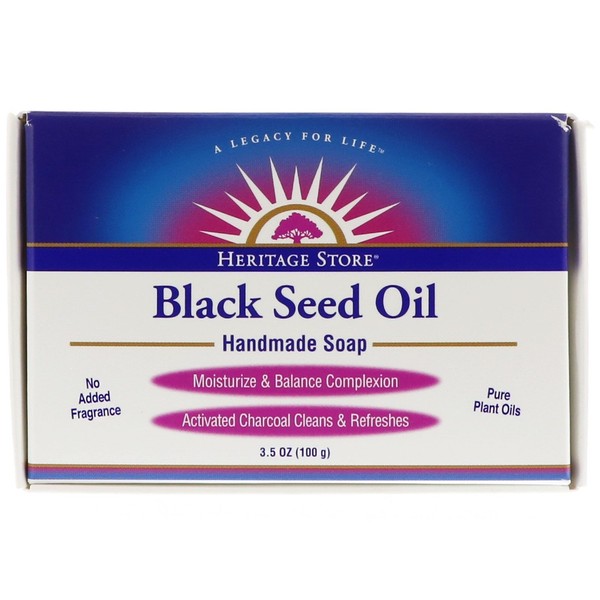 HERITAGE STORE Black Seed Oil Soap Organic, Bar, Unscented (Carton) | 3.5oz