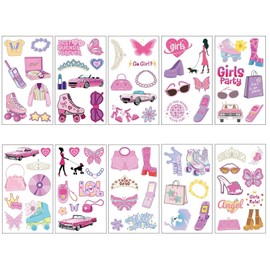 10 Sheets Girls Pink Temporary Tattoos for Kids Princess Birthday Party Cute Vintage Fake Tattoo Stickers Fun Decorative Body Art