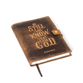 Refillable Leather Journal Lined Notebook, Bible Journal Psalm 46v10 Embossed Bible Verse | Christian Journal, Refillable Notebook for Men and Women Pen Holder & Card Slots, 200 Pages, 9 x 6 Inches