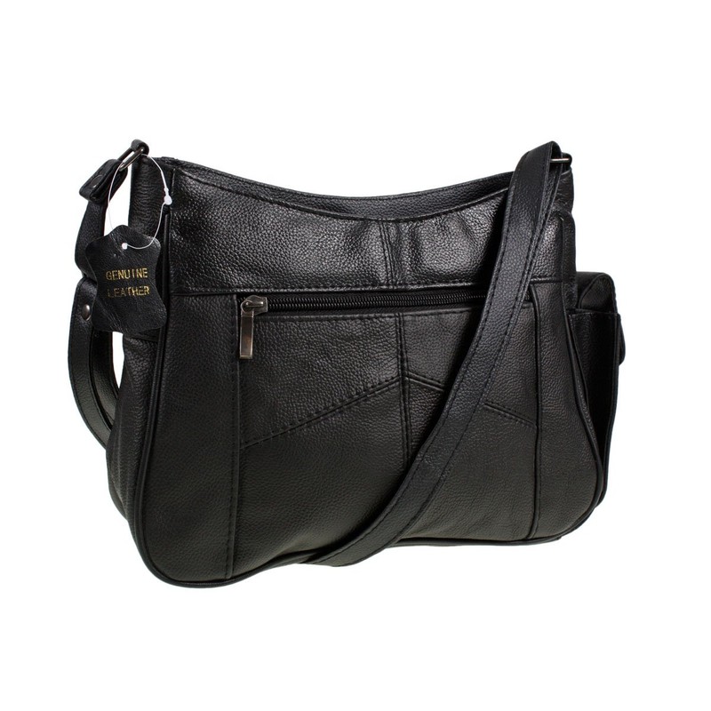 Womens Leather Handbag/Shoulder Bag with Side Mobile Pocket (Black)